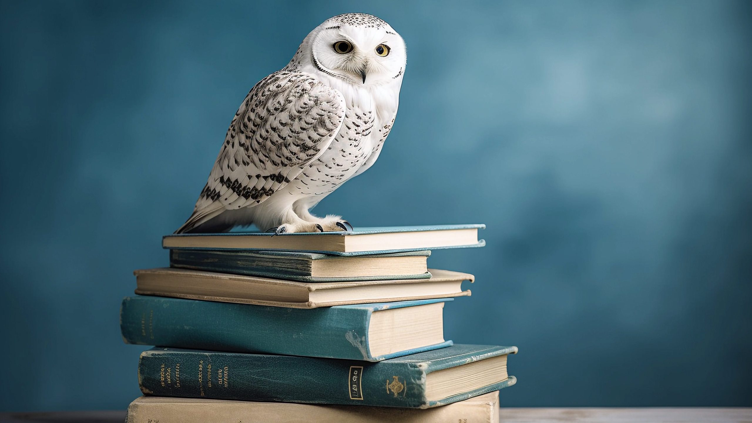 Minerva's Owl (Nyctimene) on a stack of books